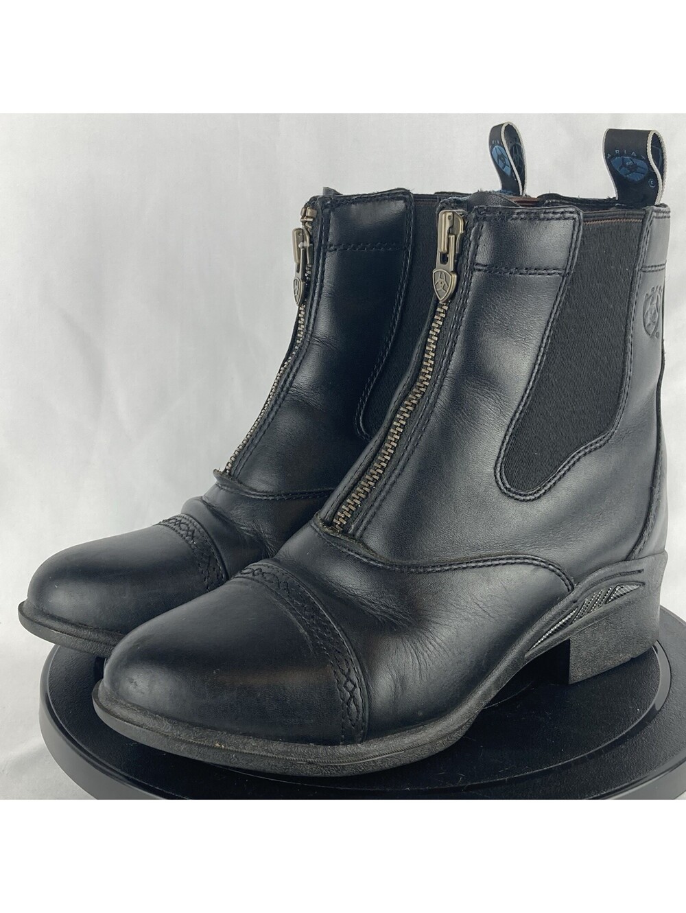 Women’s 6C Ariat Cobalt Quantum Paddock Boots Black Leather Front Zip Equestrian